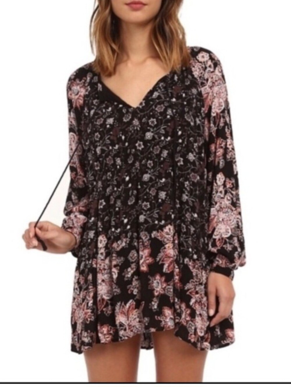 Free People "Lucky Loosie" Floral Swing Dress Or Bohemian Tunic Top. Size S/P